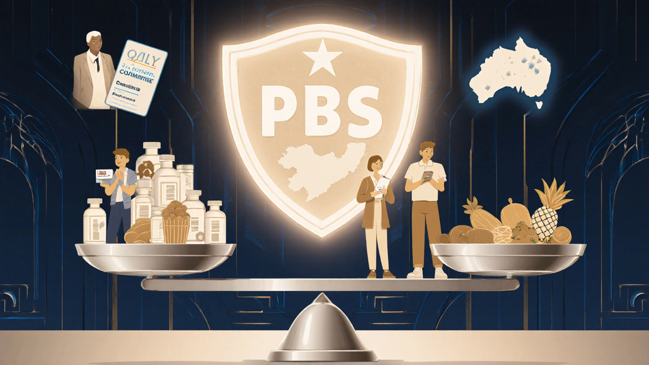 Stile Art Deco: famiglia bilanciata tra farmaci e cibo, con scudo PBS sopra