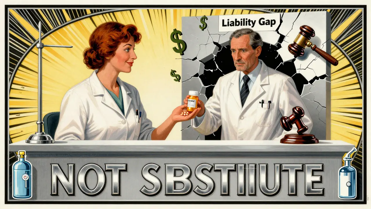 Farmacista consegna un farmaco generico mentre il medico è intrappolato in un vuoto legale.