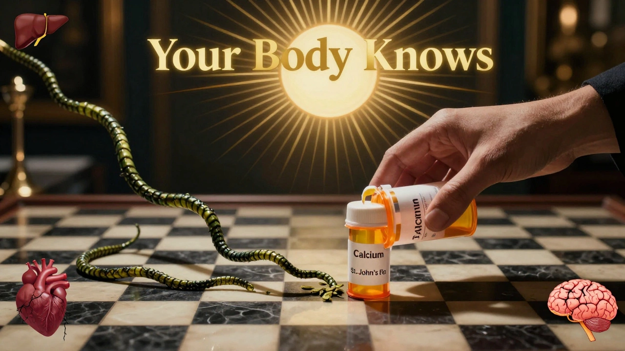 Mano che posa una bottiglia di farmaco mentre sostanze pericolose si avvolgono attorno ad essa in stile Art Deco.