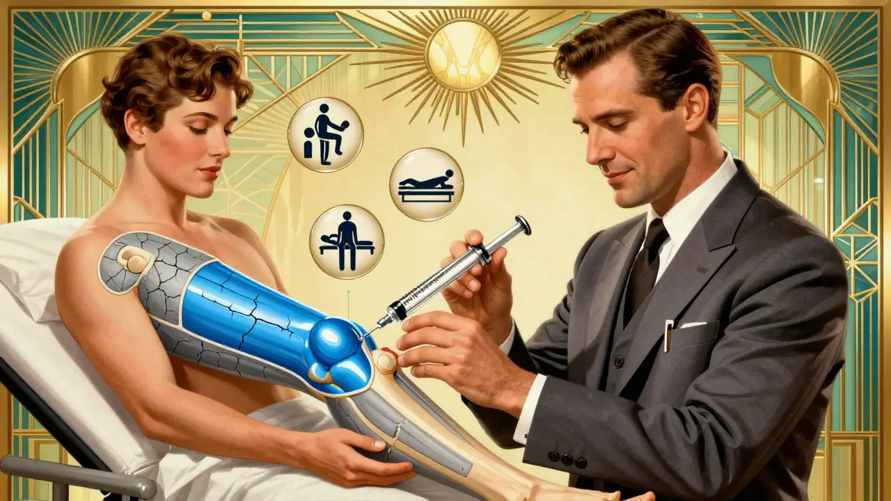 Medico che somministra un'iniezione in un ambiente lussuoso, con articolazione che si rigenera.