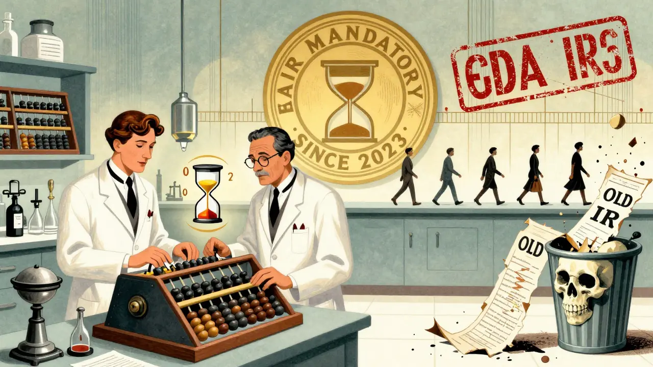 Scientists calculating patient-exposure years with mechanical devices under FDA mandate.