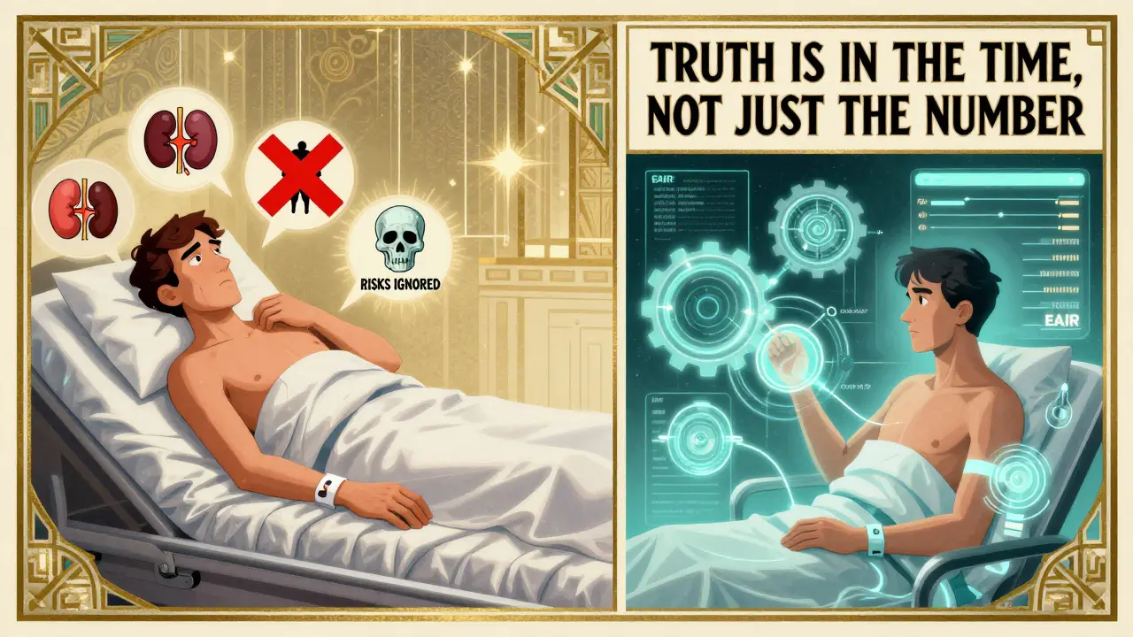 Split image showing ignored risks vs. precise EAIR analysis with AI monitoring.