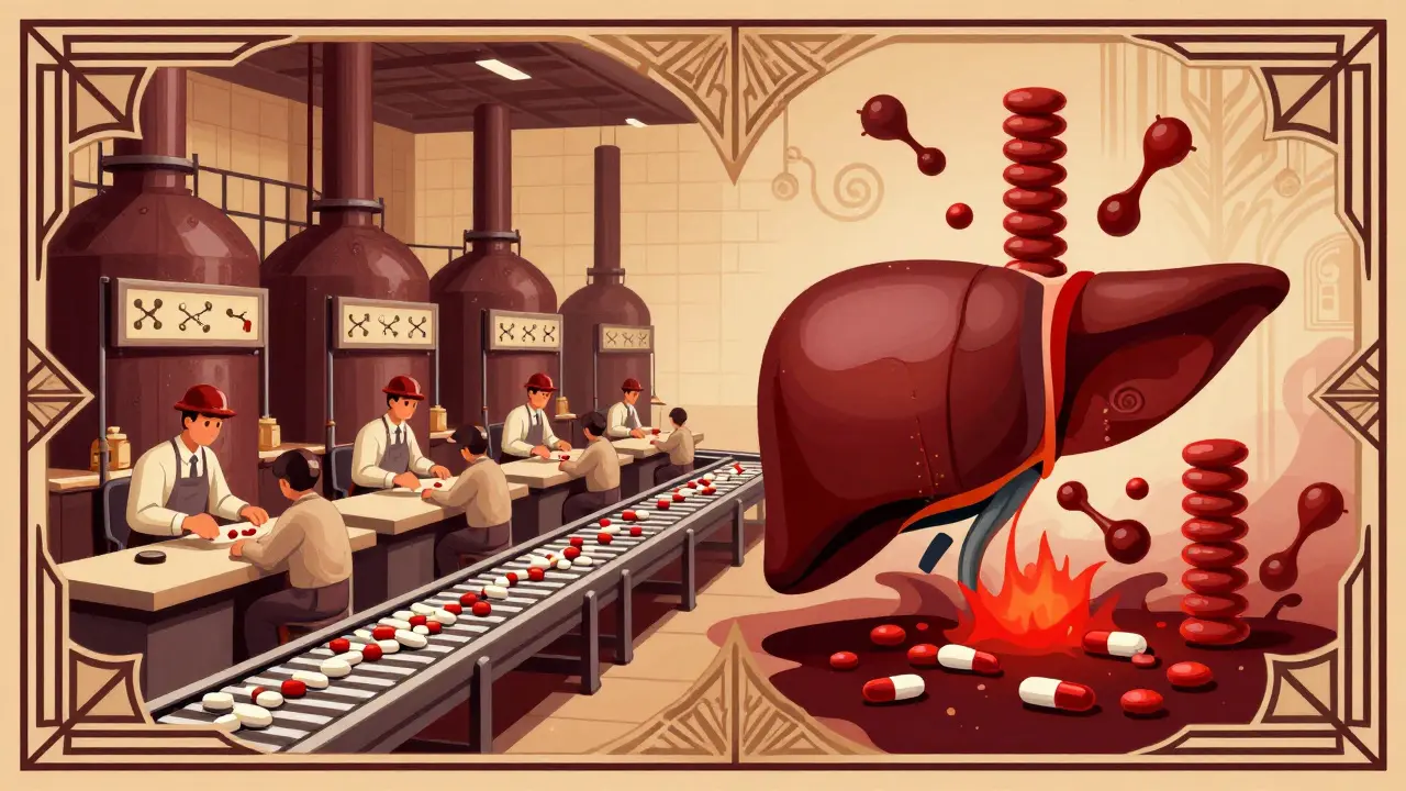 Fabbrica simbolica mostra accumulo di farmaci quando il metabolismo rallenta