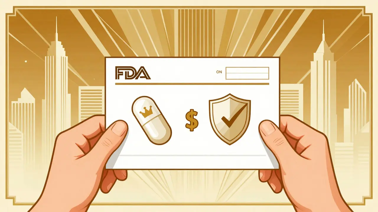 Infografica visiva che confronta farmaco di marca e generico, entrambi approvati dalla FDA.
