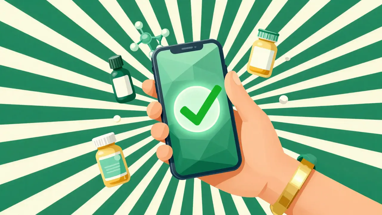 Concetto Art Deco di farmacia online sicura con smartphone e simboli medici dorati.