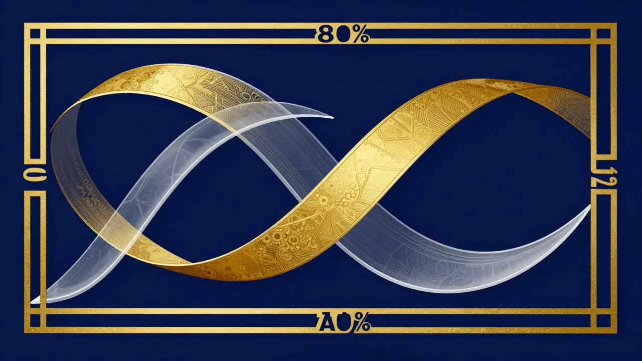 Curve stilizzate in oro su sfondo blu che rappresentano AUC e Cmax in stile Art Deco.