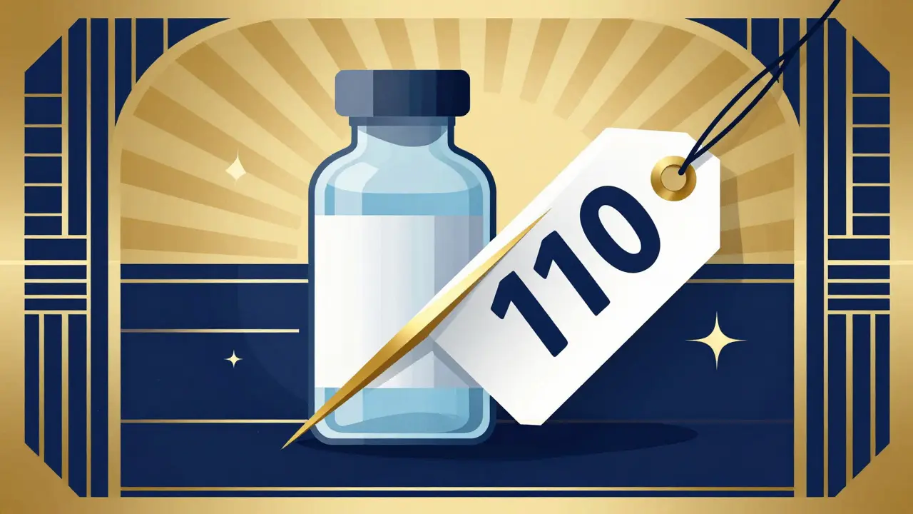 Illustrazione Art Deco che simboleggia il calo dei prezzi dei farmaci generici online.