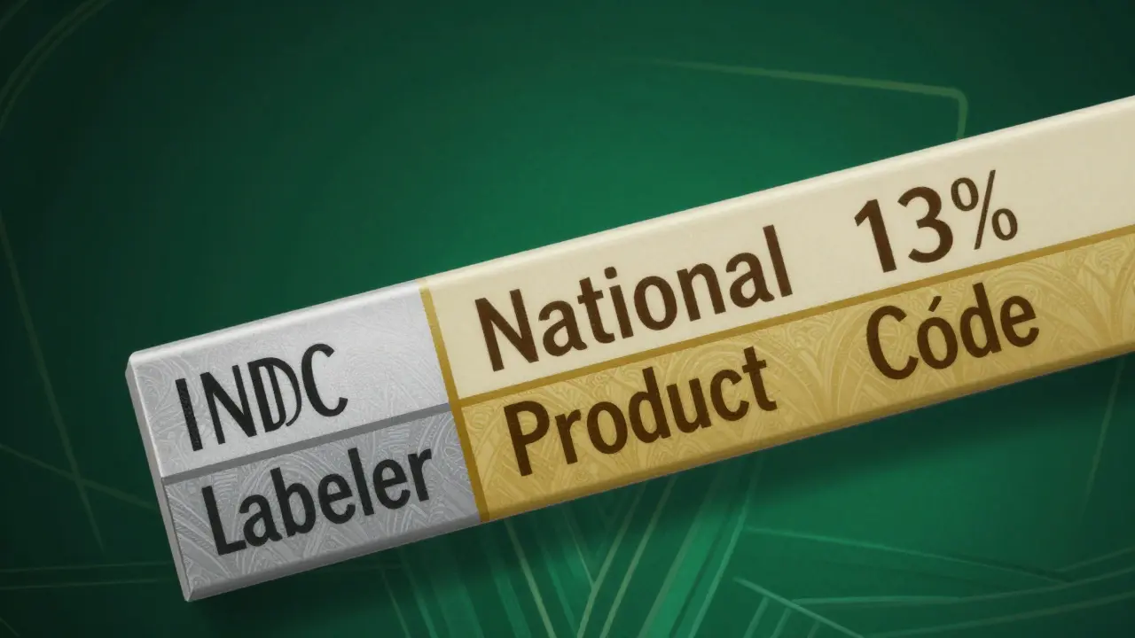 Dettaglio codice NDC su scatola farmaceutica, stile Art Déco
