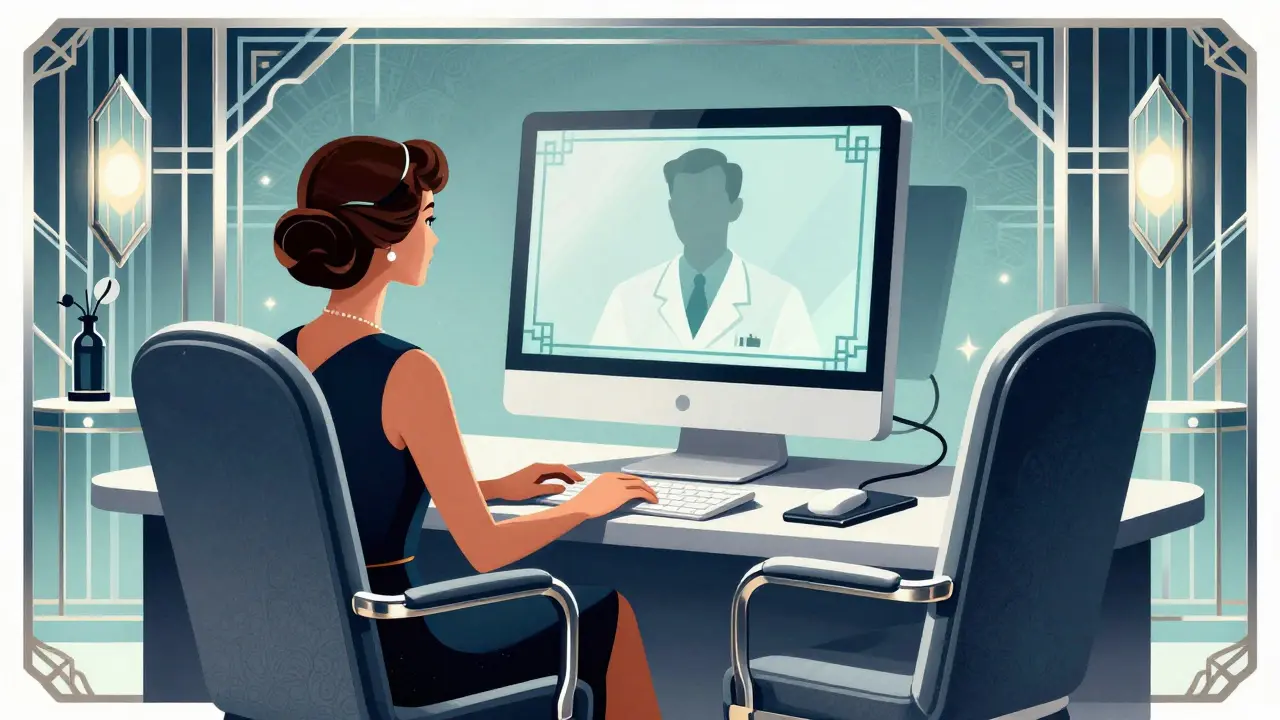 Consultazione di telemedicina in stile illustrazione Art Deco vintage
