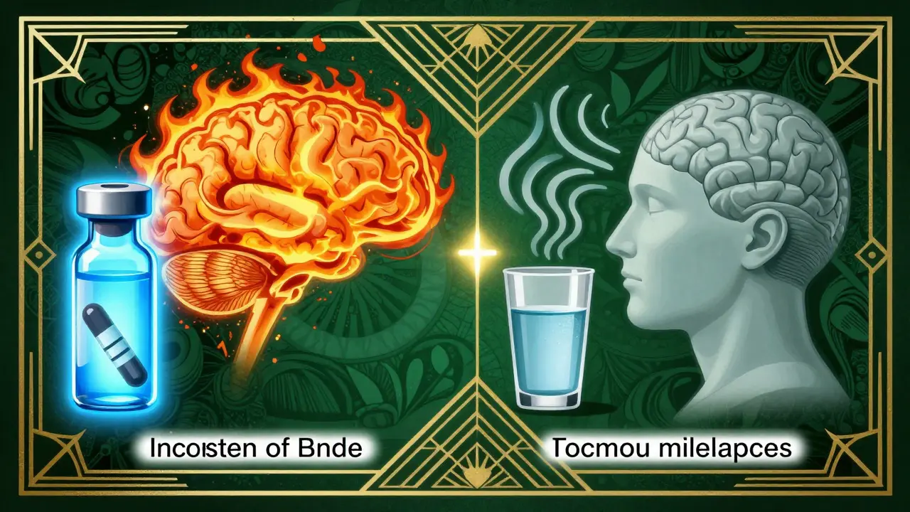 Illustrazione Art Deco che confronta l'uso di steroidi e la gestione dei trigger