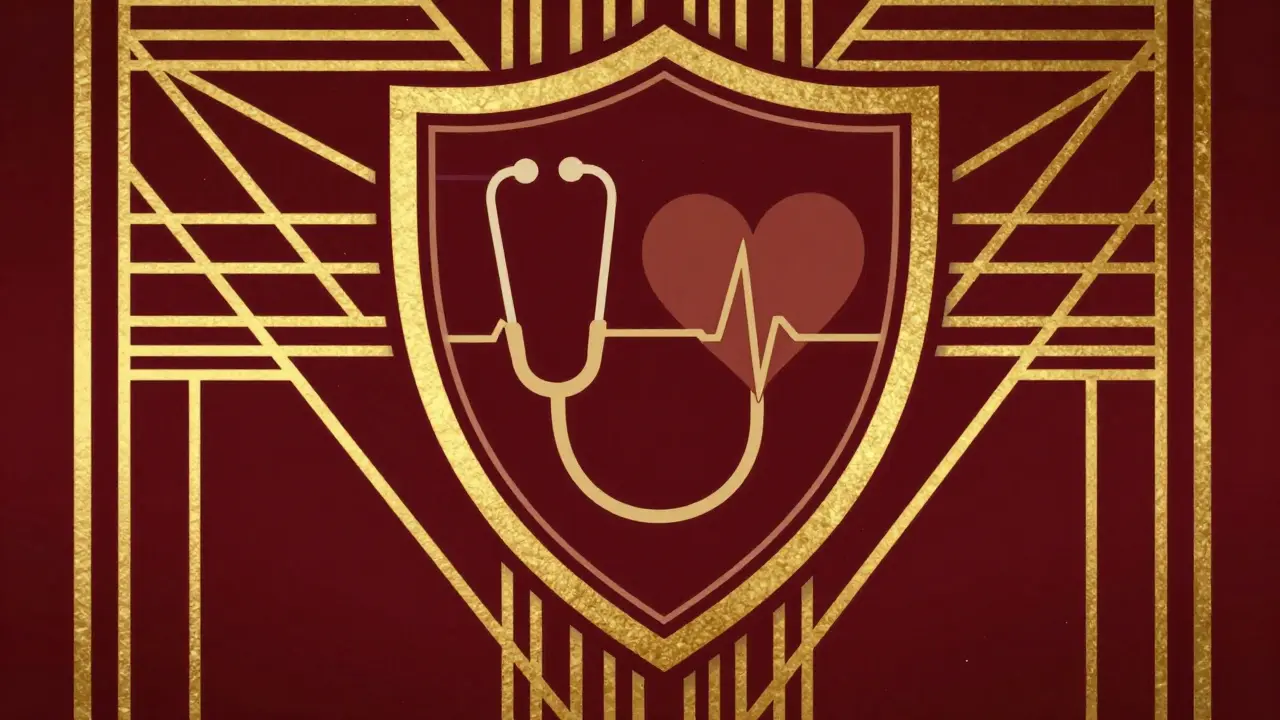 Scudo stilizzato Art Deco che simboleggia la sicurezza e le prescrizioni mediche legali
