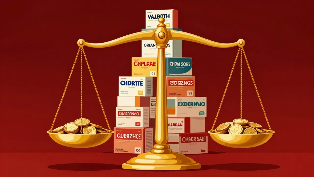 Bilancia dorata Art Déco che mostra il risparmio sui farmaci generici