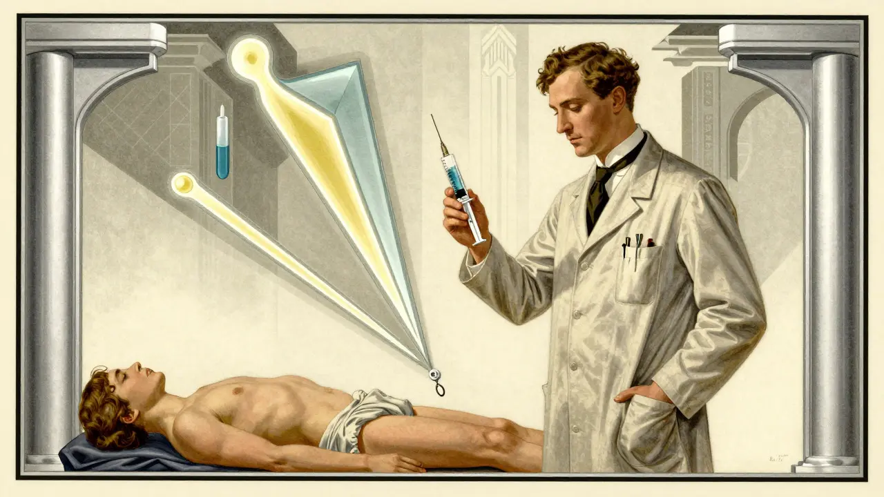 Stile Art Deco: medico che esegue puntura lombare per diagnosi