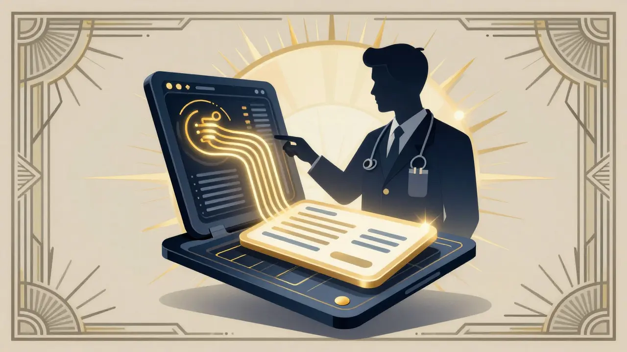 Consulto medico virtuale in stile pubblicitario Art Déco
