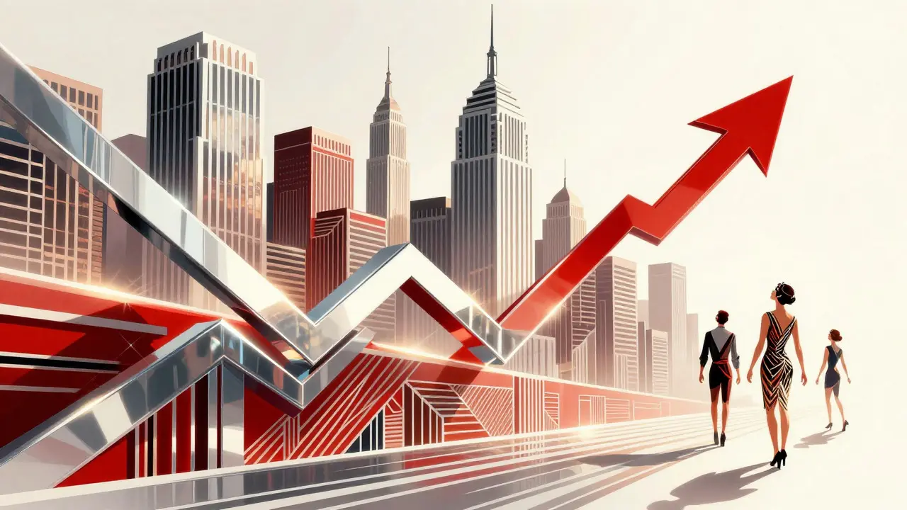 Gratificazioni americane in stile Art Deco con frecce di crescita verso l'alto