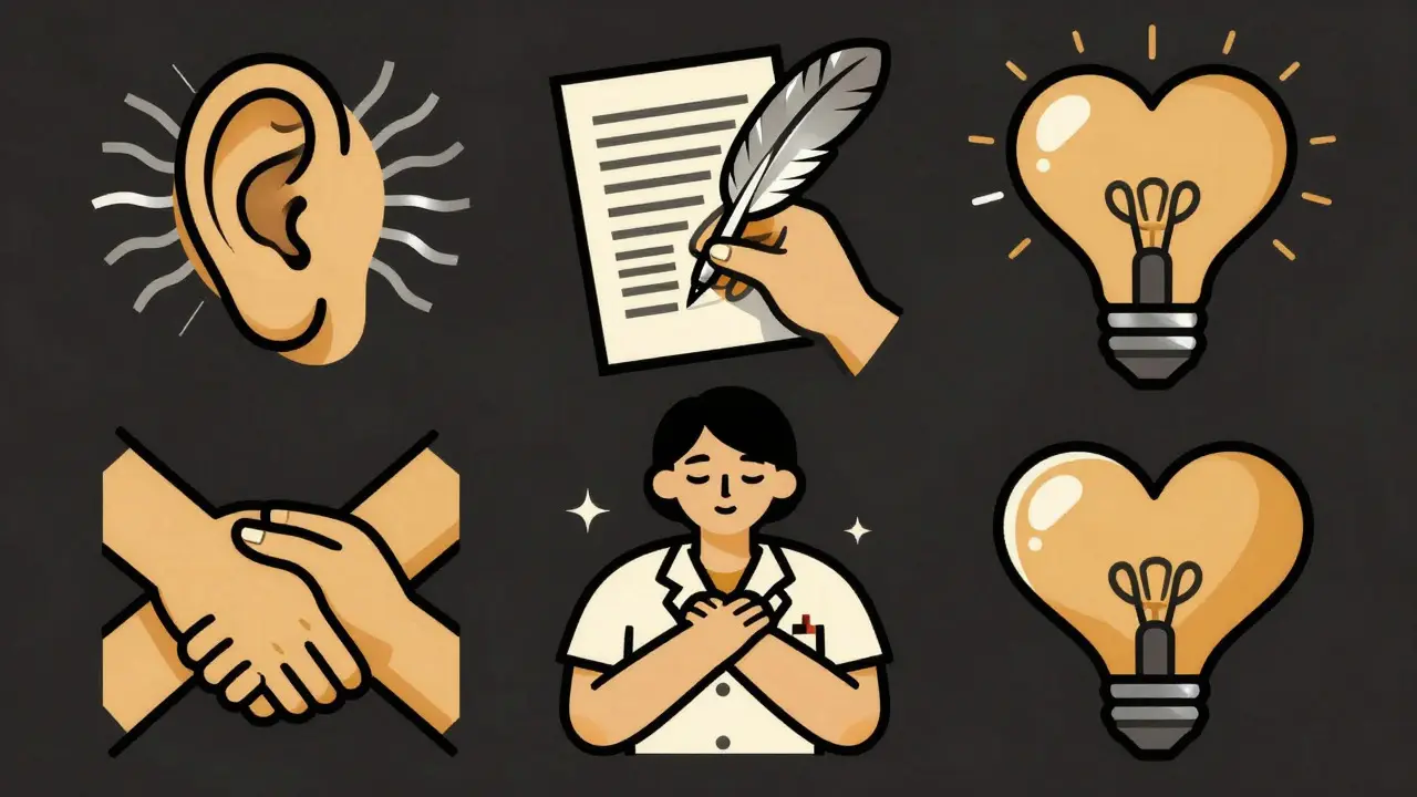 Quattro icone stilizzate delle competenze narrative