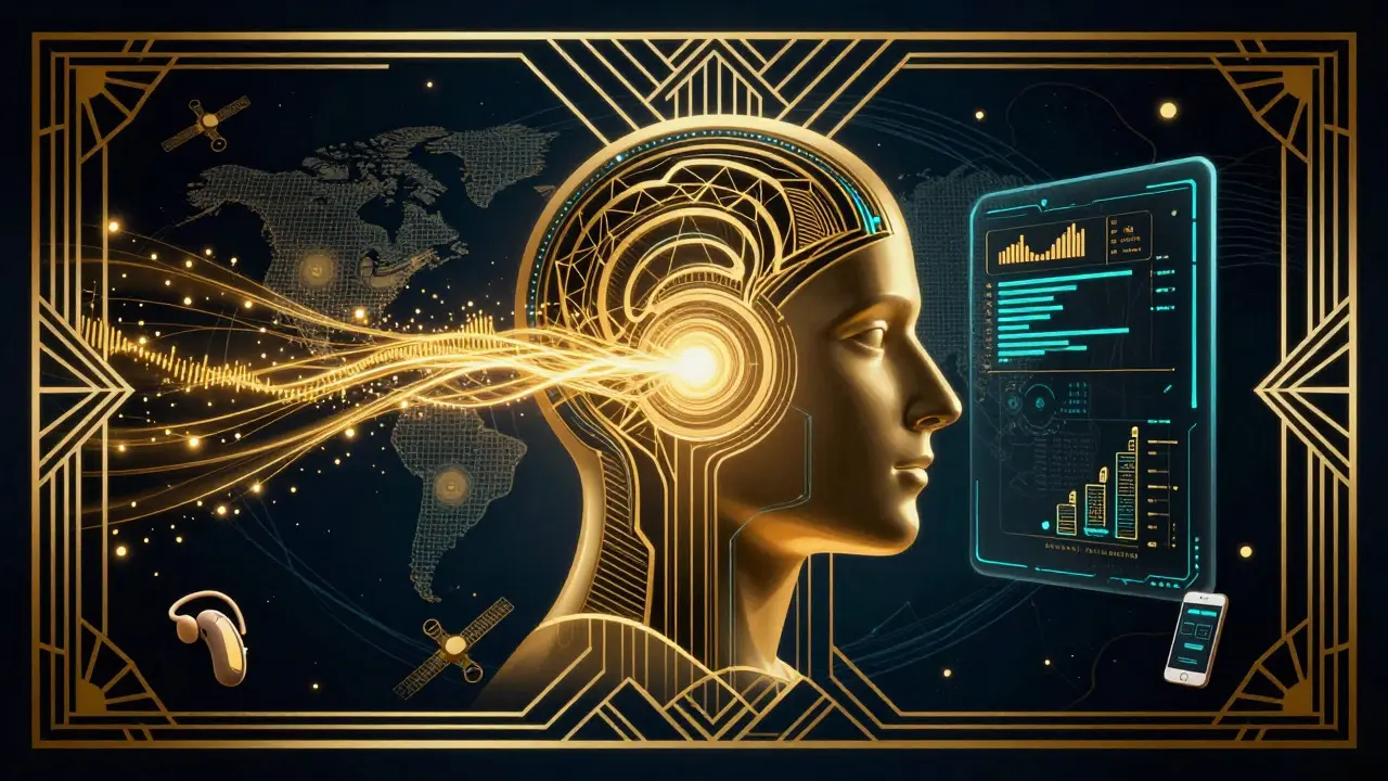Rappresentazione futuristica dell'intelligenza artificiale nell'udito