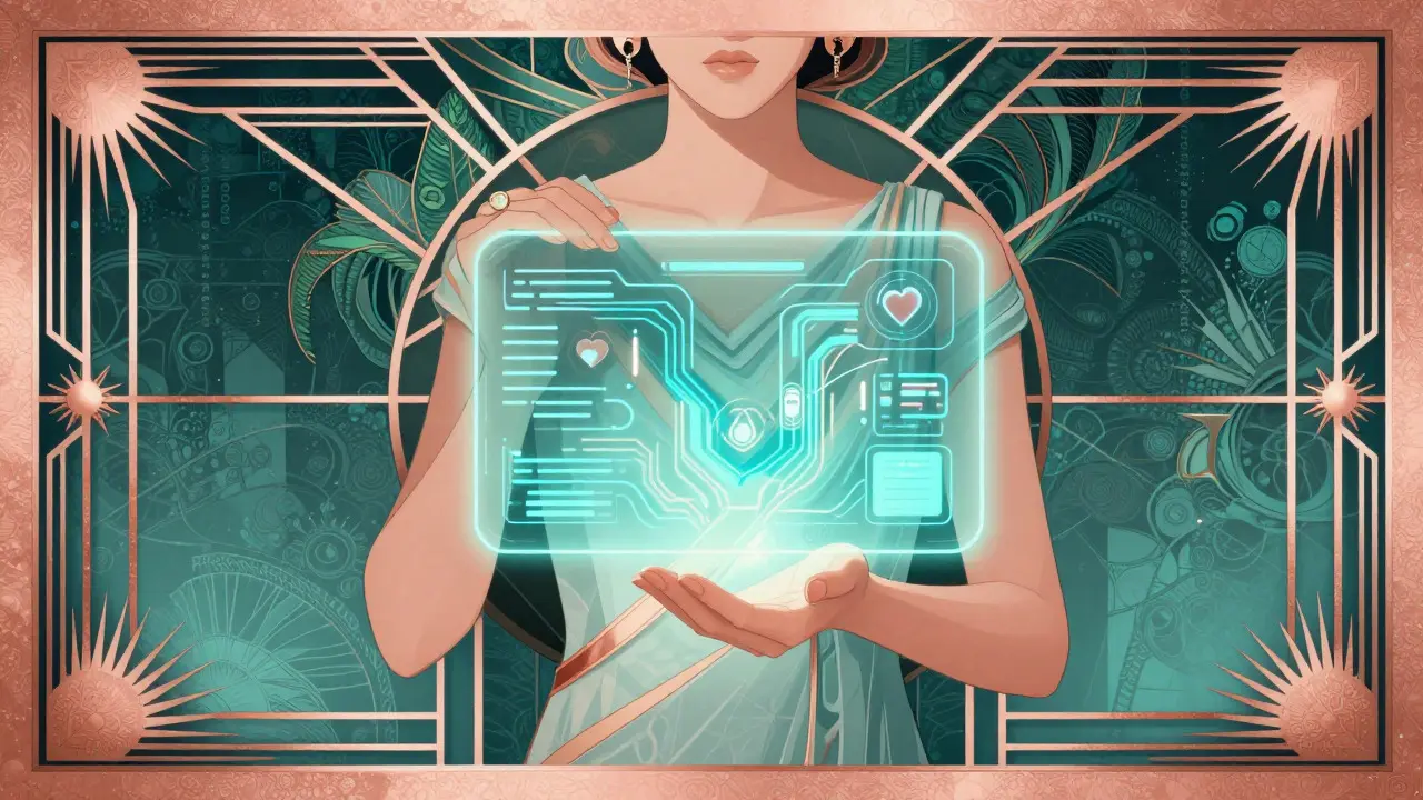 Tecnologia sanitaria futuristica per l'aderenza terapeutica in stile Art Deco